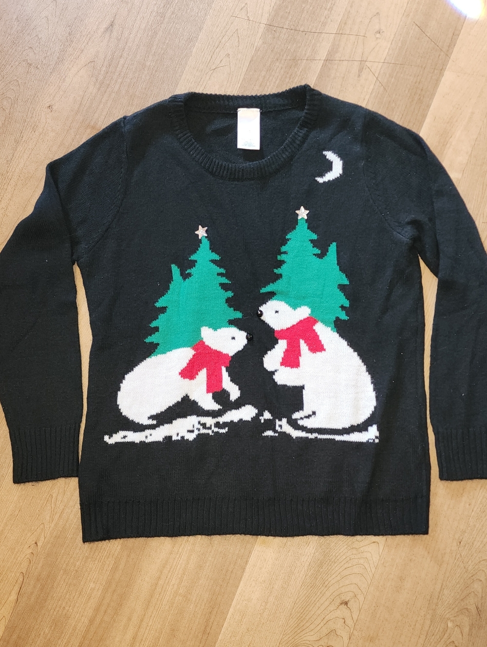 Black Holiday Crewneck Sweater with Polar Bear Motif